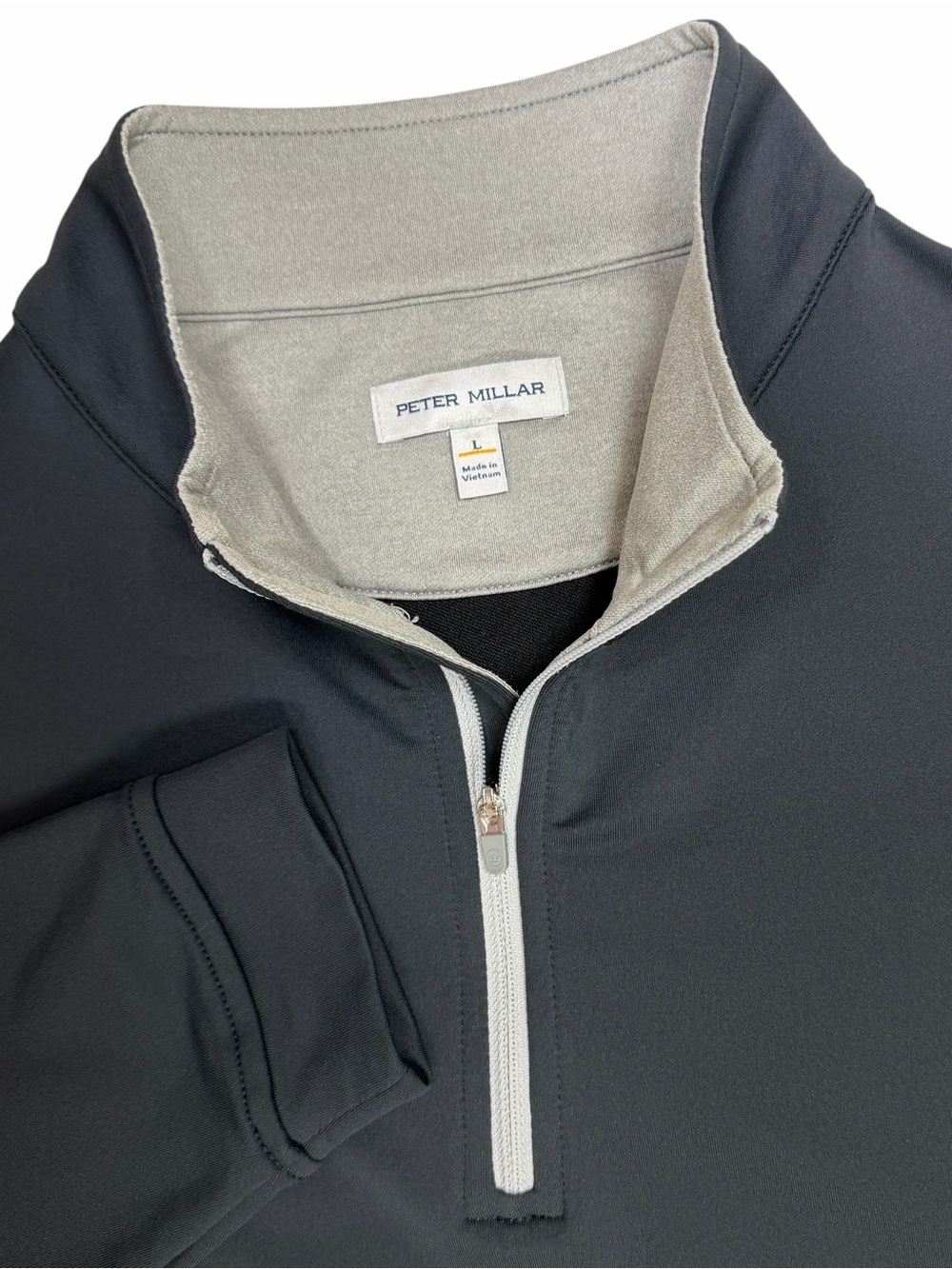 Peter Millar Perth Mens Large Black Performance Zip Golf Pullover Crown Stretch